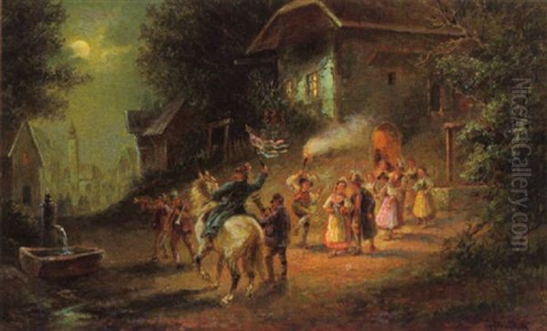 Bauernhochzeit Oil Painting by Gustav Prucha