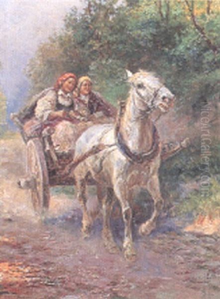 Landsvag Med Hastkarra Oil Painting by Gustav Prucha