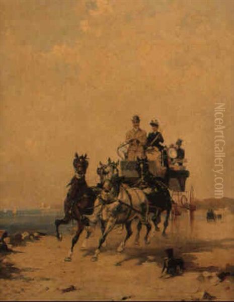 The Four In Hand Oil Painting by Gustav Prucha