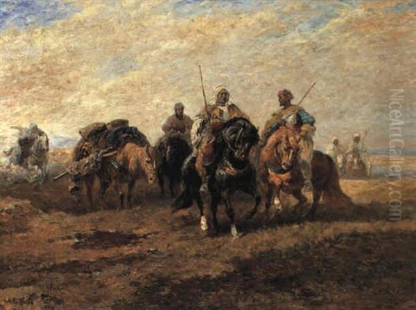 Arab Horsemen Oil Painting by Gustav Prucha
