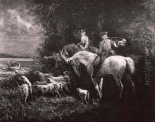 Hunt Scene Oil Painting by Gustav Prucha