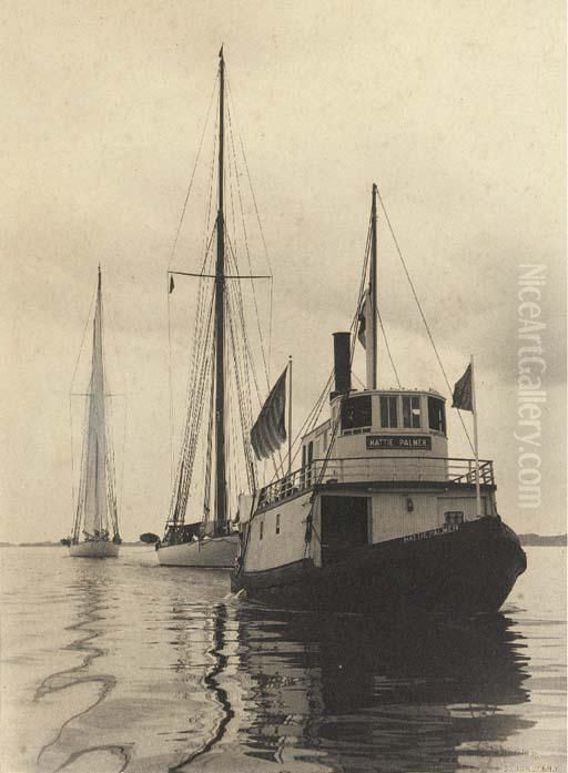 The Hattie Palmer Towing Colonia And Defender Oil Painting by Charles E. Bolles