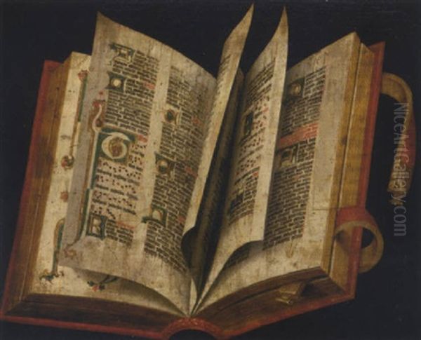 A Trompe L'oeil Depiction Of An Illuminated Book Oil Painting by  Pseudo-Roestraten