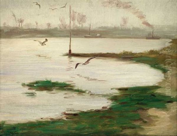 Landschaft Am Niederrhein Mit Mowen Im Flug Oil Painting by Viktor Pucinski