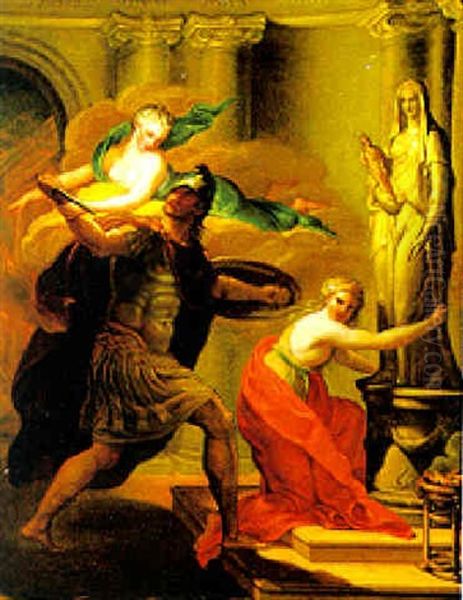 Aeneas Will Helena Im Tempel Der Vesta Toten Oil Painting by Johann Gottlieb Puhlmann