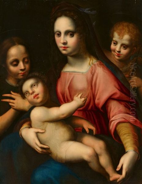 The Virgin And Child With John The Baptist And An Angel Oil Painting by Domenico Puligo