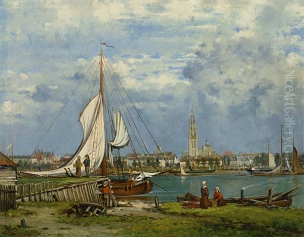 Blick Auf Stadt Und Hafen Von Antwerpen Oil Painting by Louis Pulinckx