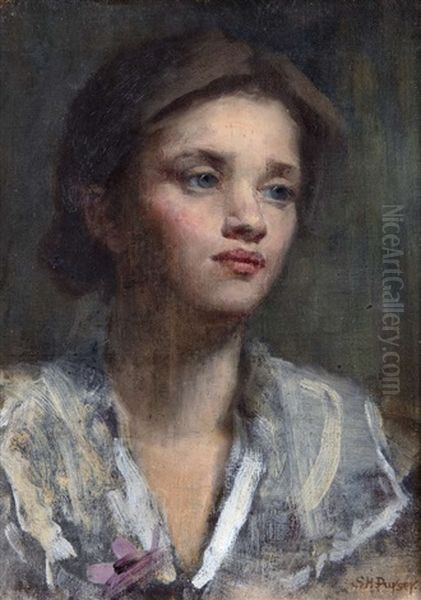 Portrait Of A Young Girl With Flower Oil Painting by Sarah Henrietta Purser