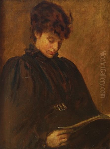 Portrait Of A Young Girl Reading Oil Painting by Sarah Henrietta Purser