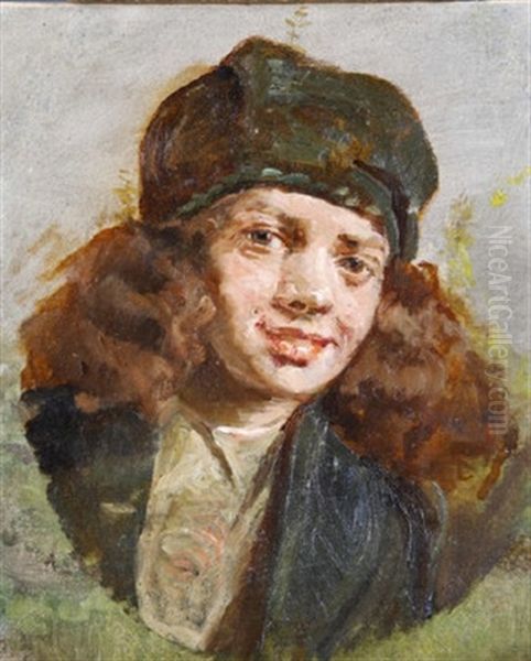 Woman With Red Curly Hair Oil Painting by Sarah Henrietta Purser