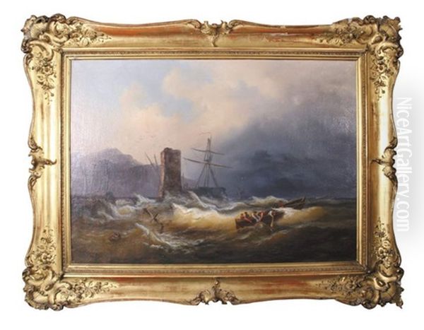 Sztorm Na Morzu Oil Painting by Josef Karl Berthold Puettner