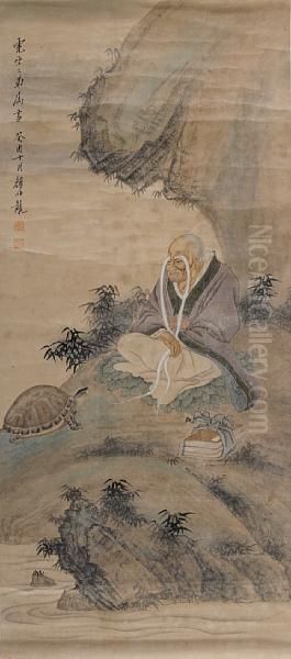 Figure And Tortoise Oil Painting by Yan Bolong