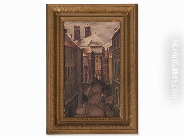 Street In Munich Oil Painting by Walther Puttner