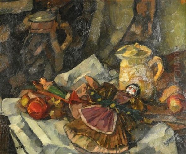 Variastilleben Mit Puppen Oil Painting by Walther Puttner