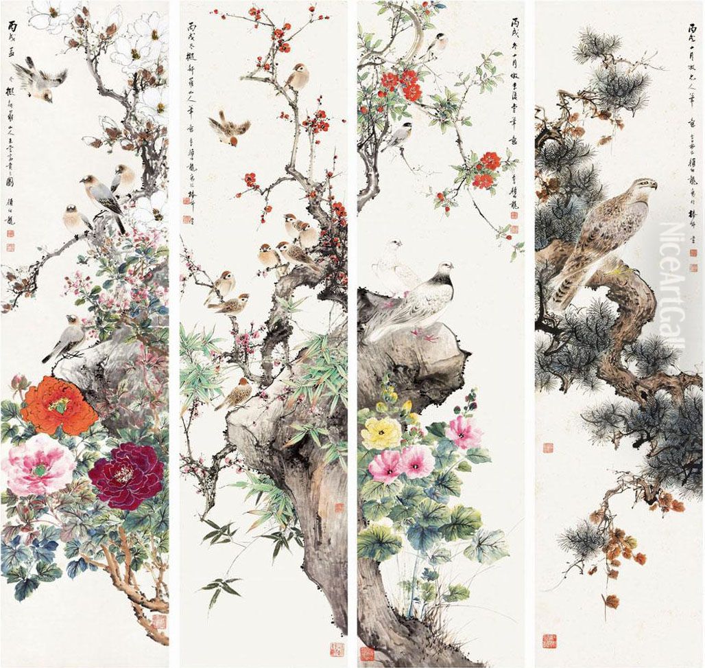 Flowers And Birds Oil Painting by Yan Bolong