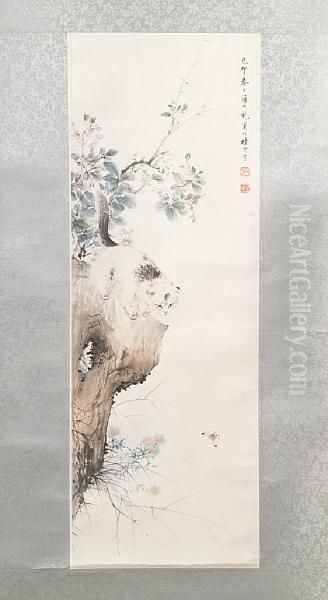 Cat And Butterfly Oil Painting by Yan Bolong