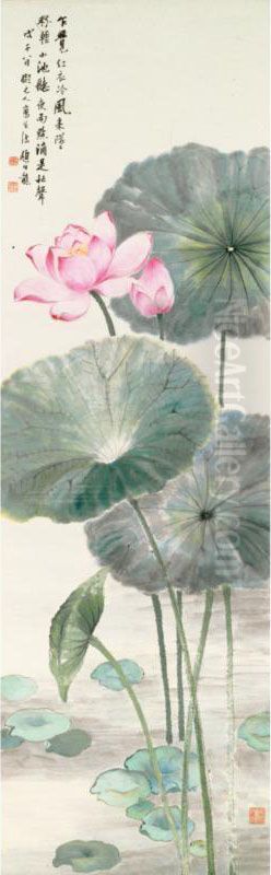 Crimson Lotus Oil Painting by Yan Bolong