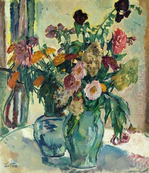 Blumenstilleben Mit Zwei Vasen Oil Painting by Leo Putz