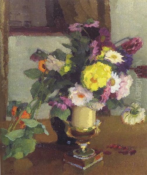 Herbtblumen Im Krug Oil Painting by Leo Putz