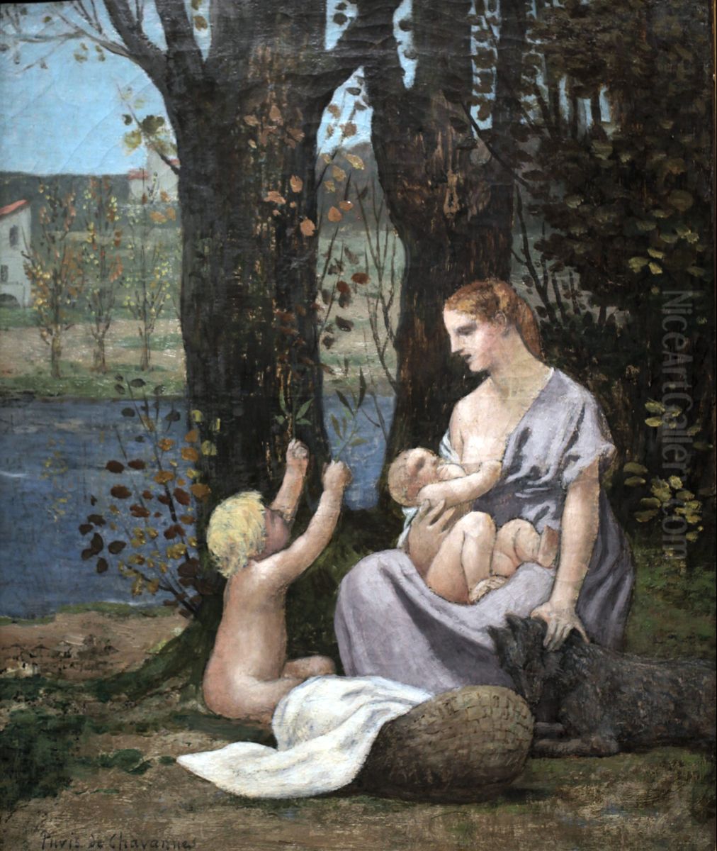 Charity Oil Painting by Pierre Puvis de Chavannes