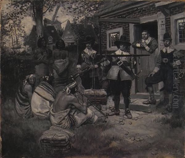 Dutch And Indians Trading (bk By Horace E. Scudder W/ Work) Oil Painting by Howard Pyle