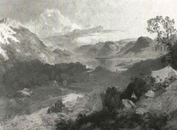 Gebirgsee, Im Gesellschaft Beim Picknick Im Vordergrund Oil Painting by James Baker Pyne