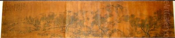 Qian Qing: Chinese Ink Painting On Satin Oil Painting by Qian Gu