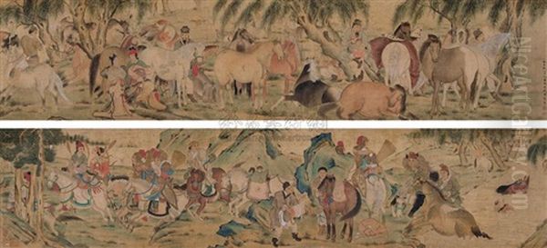 Figures And Horse Oil Painting by  Qian Li