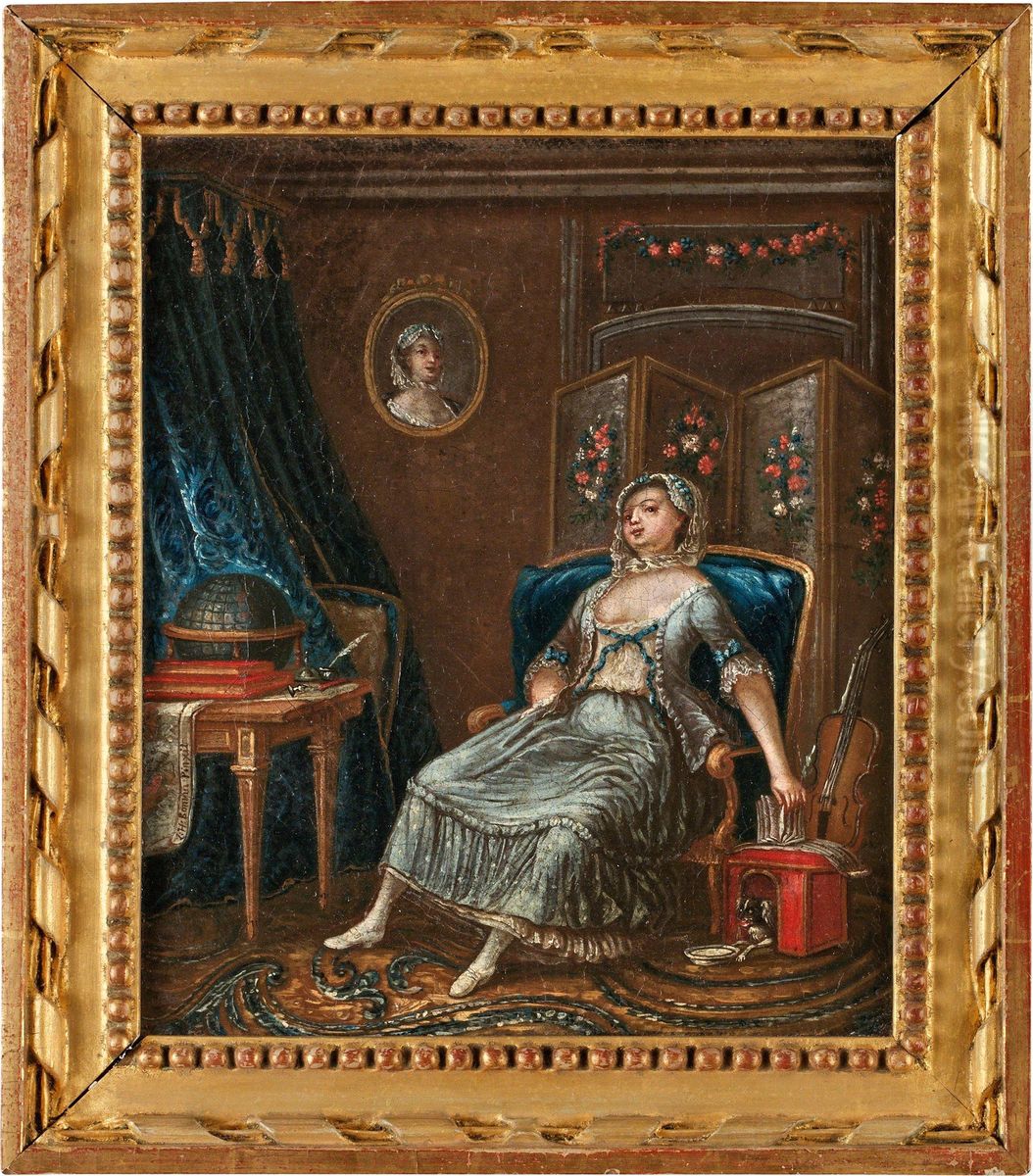 Galant Interior Med Vilande Kvinna Oil Painting by Lars Henning Boman