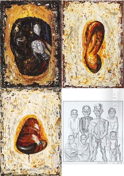 A Head With Its Nose And Ear; & Taiwan Family - Tayal Tribe Oil Painting by Wu Qoqoi