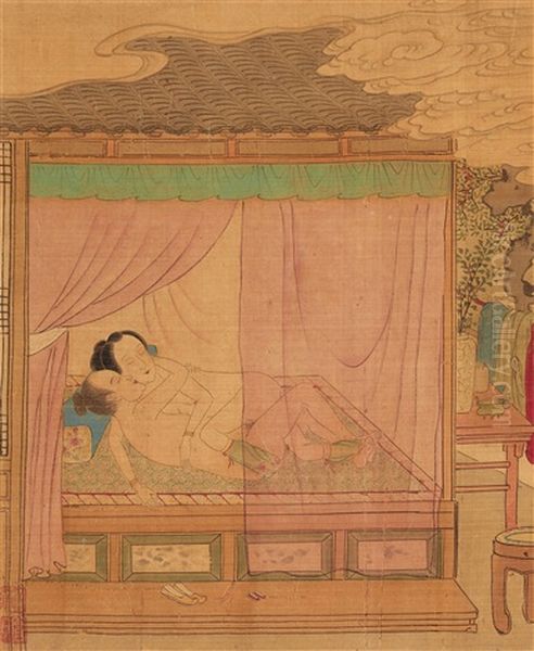 An Album With Eight Paintings On Loose Album Leaves Depicting Erotic Scenes Oil Painting by Qiu Ying