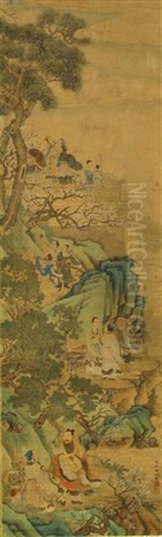 Chinese Scroll Painting, Attributed To Qiu Ying Oil Painting by Qiu Ying