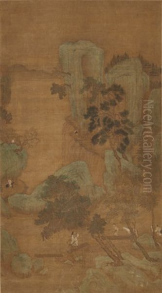 Travelling In Autumn Mountains Oil Painting by Qiu Ying