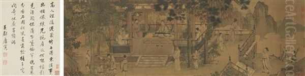 Scholars Gathering In A Garden Oil Painting by Qiu Ying