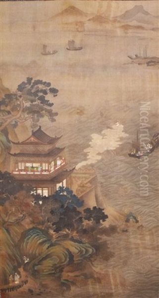 Landscape Attributed To Qiu Ying, In Wooden Box Oil Painting by Qiu Ying