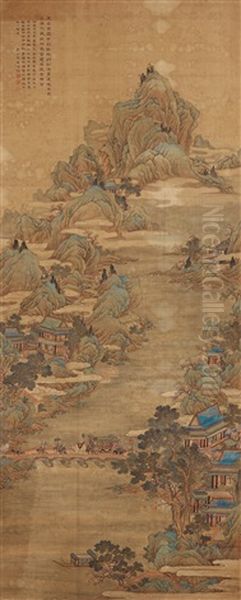 A Hanging Scroll Of A River Scene Oil Painting by Qiu Ying