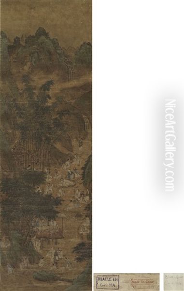 Qiu Ying (mark) Scholars At A Lan Pavilion Oil Painting by Qiu Ying