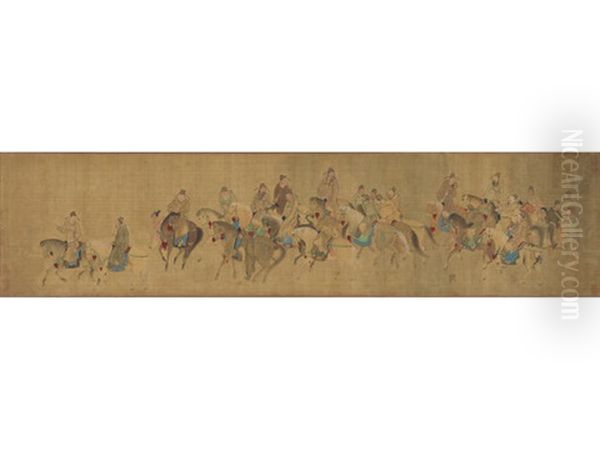 Scholars On Horses Oil Painting by Qiu Ying