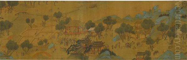 Qingming Shanghe Tu, Qing Dynasty Oil Painting by Qiu Ying