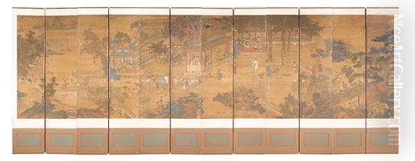 An Elegant Garden Gathering Oil Painting by Qiu Ying