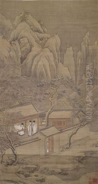 Warten Auf Den Lehrer Cheng Bis Der Schnee Hoch Ist Oil Painting by Qiu Ying