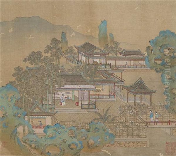 Zwei Albumblatter (2 Works) Oil Painting by Qiu Ying