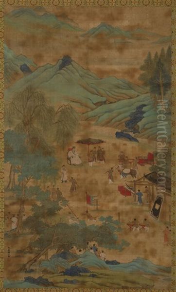 Courtiers With Archers Oil Painting by Qiu Ying