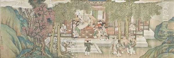 Die Acht Unsterblichen Gratulieren Zum Geburtstag (+ 2 Others, Smllr.; 3 Works) Oil Painting by Qiu Ying