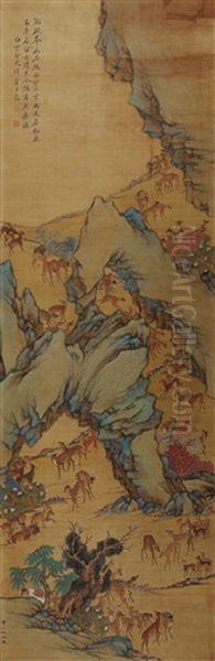 Landscape And Animals Oil Painting by Qiu Ying