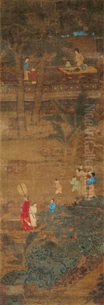 Landscape And Character Oil Painting by Qiu Ying