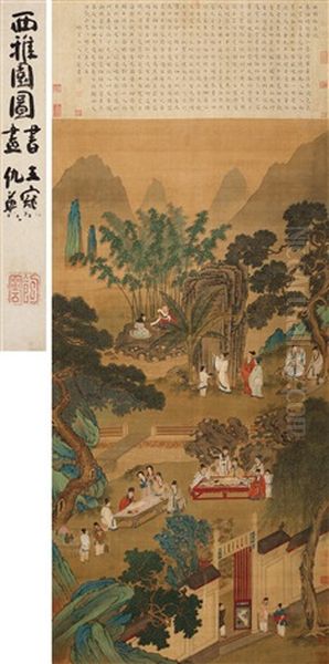 Character And Landscape Oil Painting by Qiu Ying