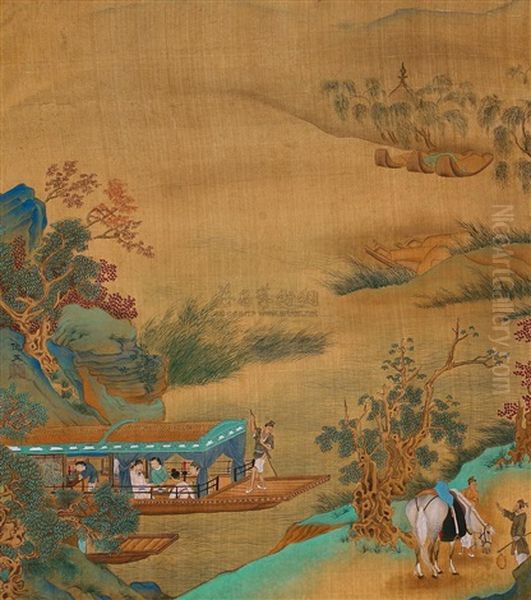 Landscape And Character Oil Painting by Qiu Ying