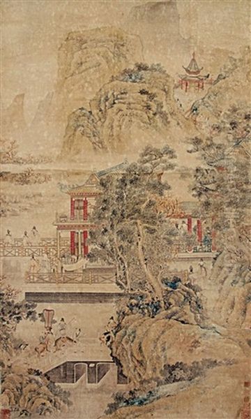 Landscape And Figure Oil Painting by Qiu Ying