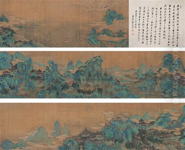 Landscape And Character Oil Painting by Qiu Ying